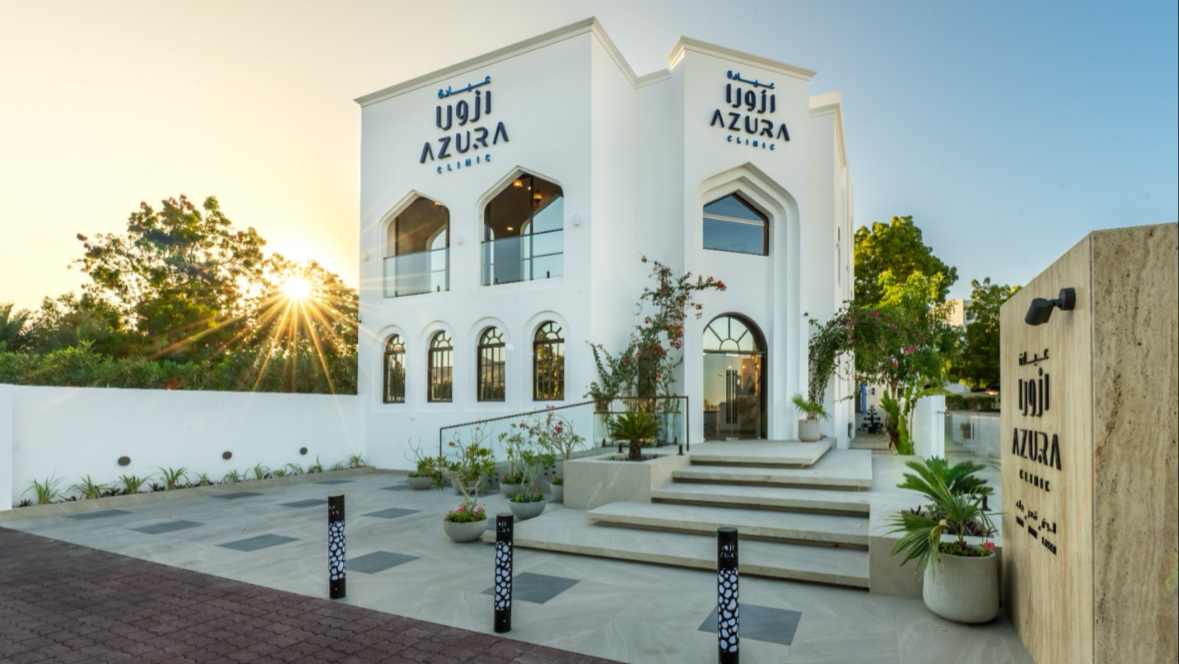 Azura Clinic's villa in Sarooj, Muscat, at sunset