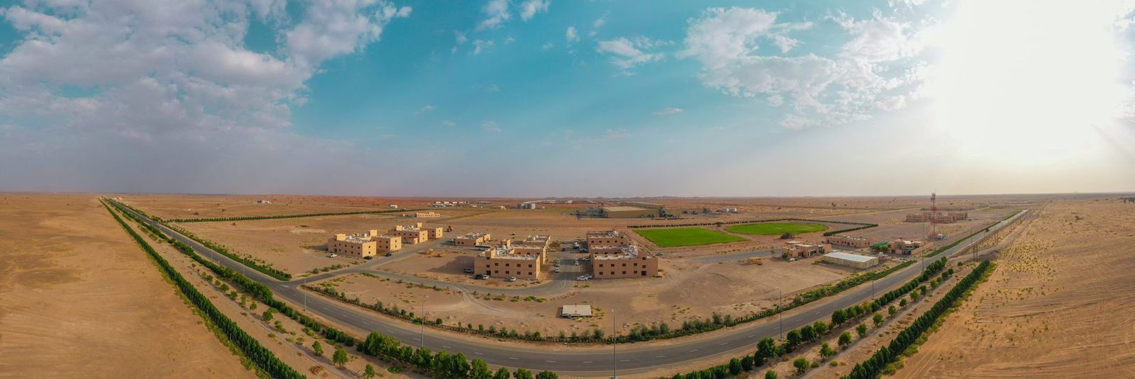 Aerial view of the Mazoon farm and processing plant at As'Sunainah