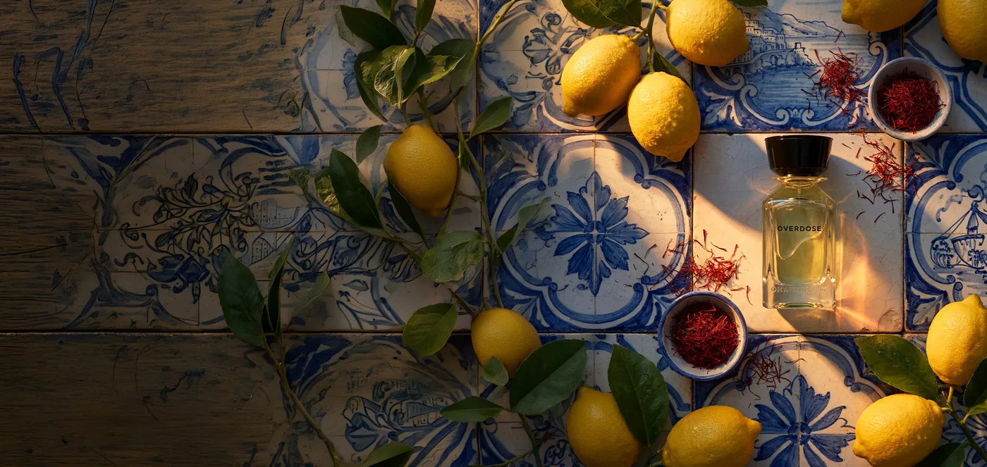Lemons and citrus on painted tile